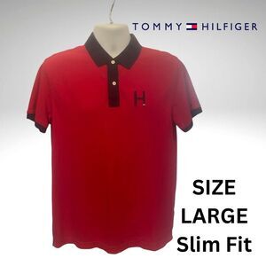 Tommy Hilfiger Men’s Polo Shirt – Size Large – Slim Fit – Red
